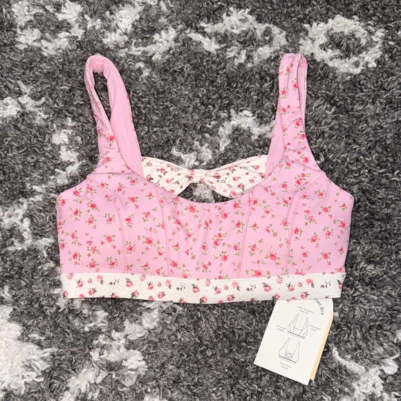 NWT Blogilates Popflex Bow Back Corset Floral Pink Sports Bra - XS - Picture 1 of 3